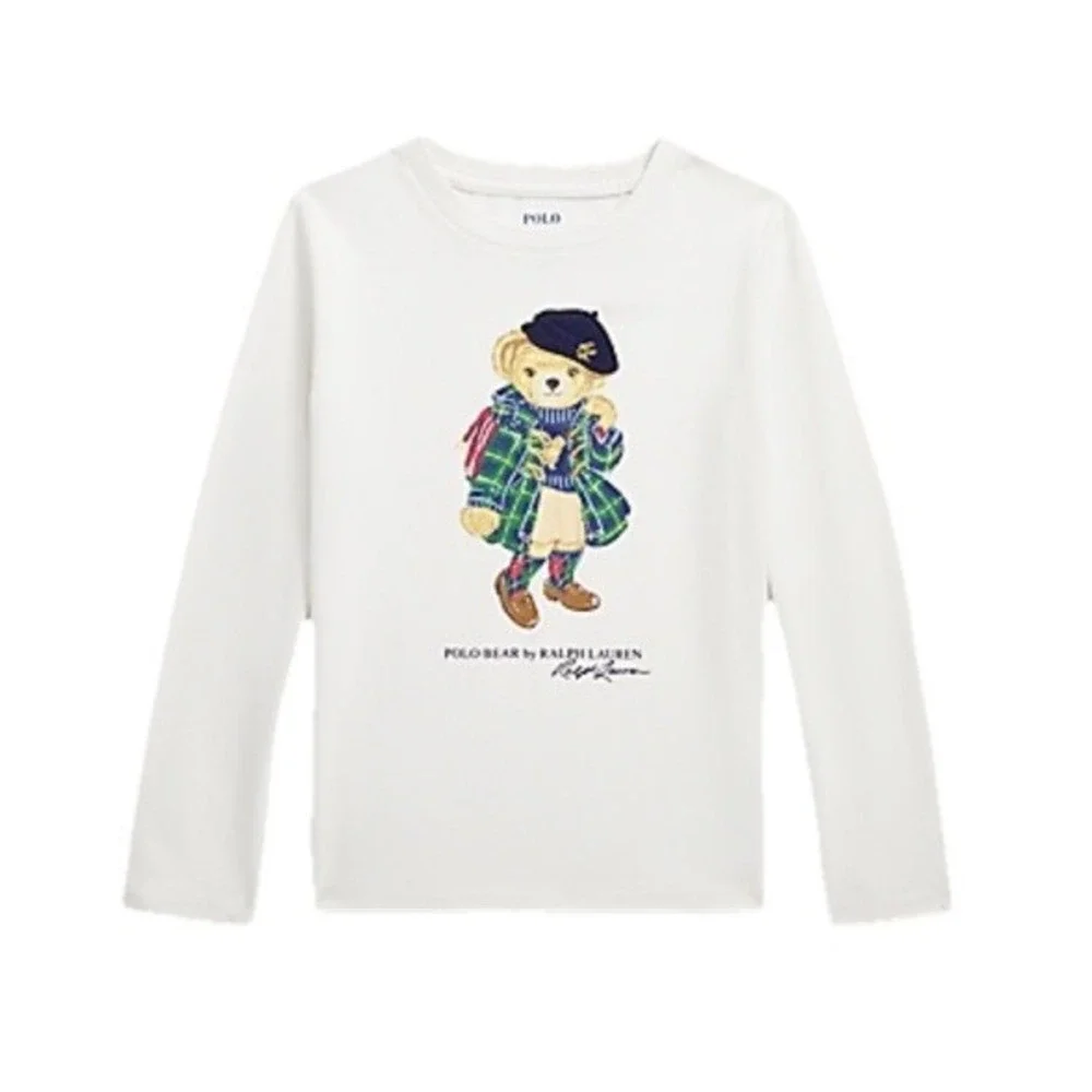 NWT Polo Ralph Lauren Polo Bear Long Sleeve Shirt Girls Size 5 White Preppy - Picture 8 of 8